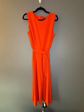 Tommy Hilfiger Sleeveless Orange Romper with Waist Tie